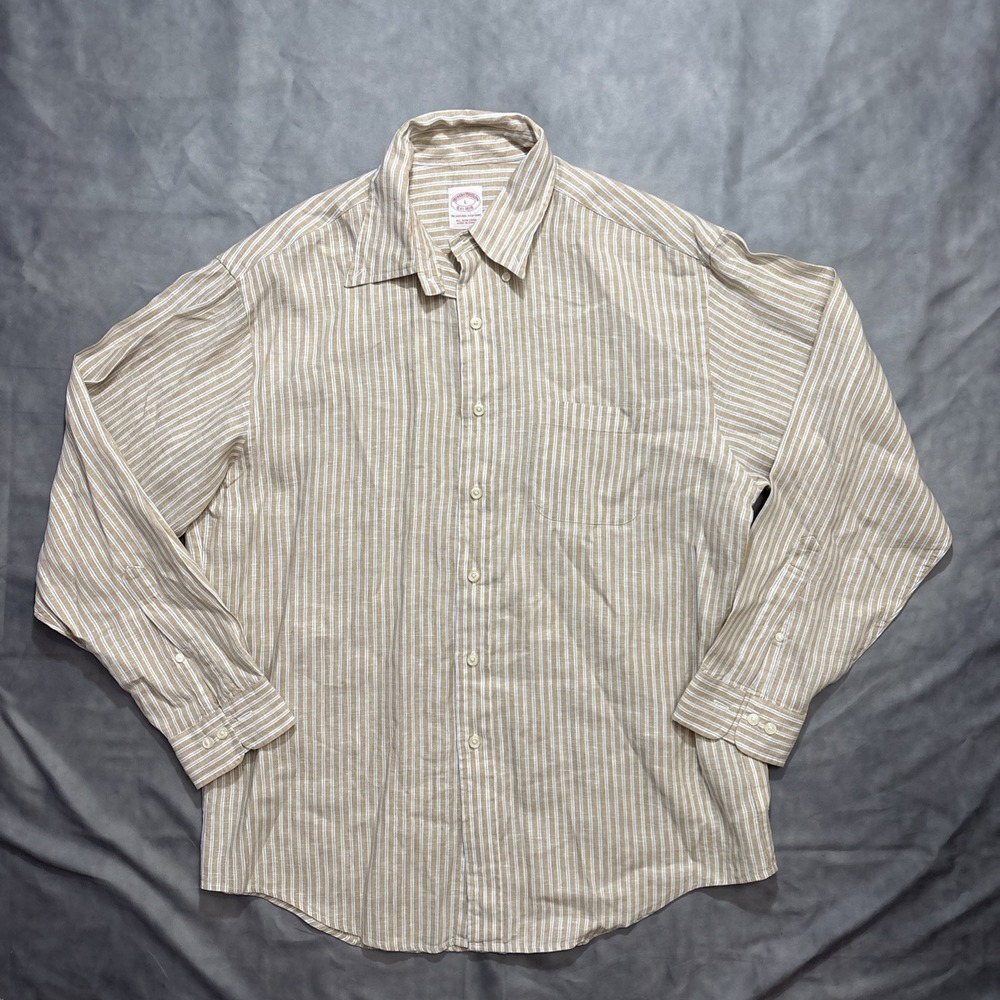 Brooks Brothers Shirt Mens Large Striped Irish Linen Button Down Long Sleeve